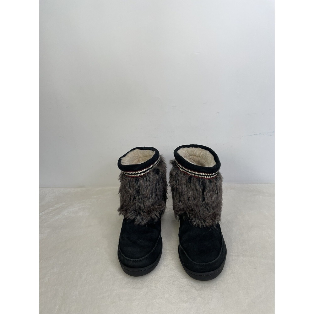 Minnie Tonka Furtop Boots Sz7 Black Suede Exc Cond